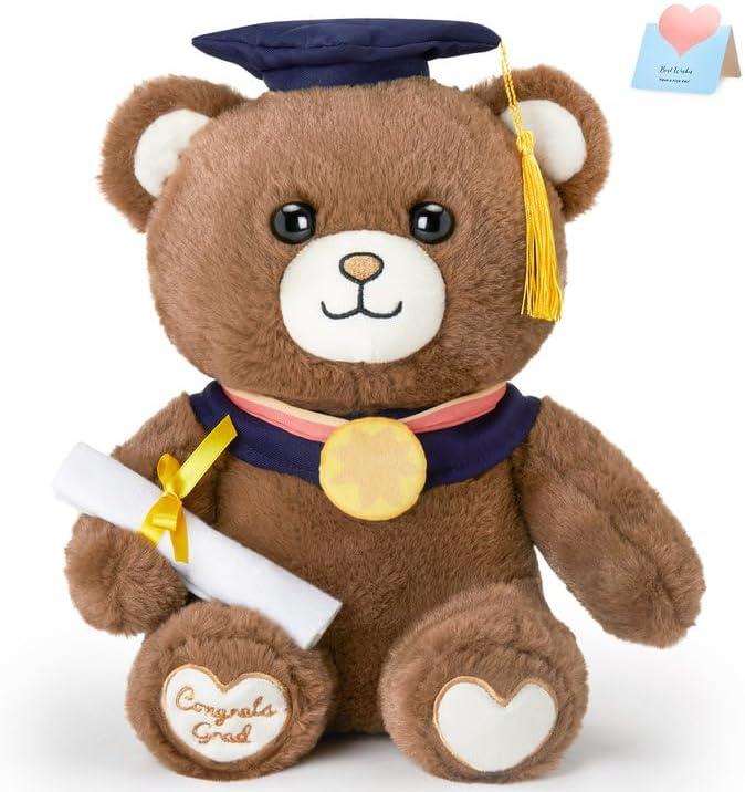 Athoinsu 12" Graduation Bear Class of 2025 Brown Stuffed Animal Bear Plush Pillow with Black Grad Cap Soft Bear Graduation Decor Gifts for Kindergarten High School Boys, Girls, Adults.