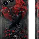 for iPhone 14 Pro Max Case CuteWireless Charging Compatible Dual-Layer Hard Shell + Silicone Cover - Trendy Wildflower Design Protective Phone Case for Women - Goth Fantasy Raven