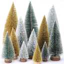 Meooeck 12 Pcs Mini Christmas Trees Bottle Brush Christmas Trees 4 Sizes 4/6/8/10 Inch Artificial Xmas Tree with Wood Base Winter Fake Pine Tree Decor for Home(Green, Gold, White)