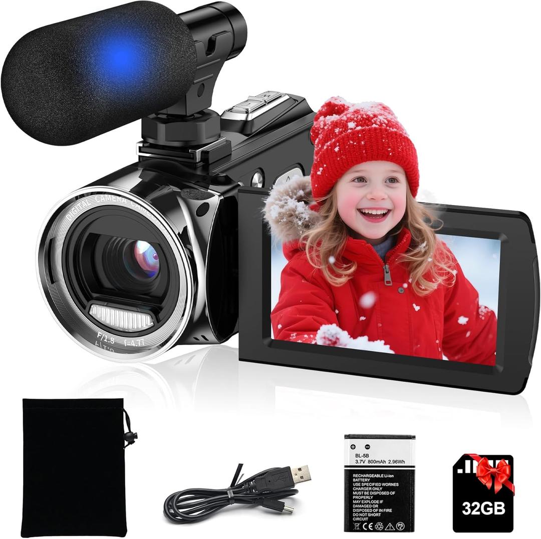 Rumyums Video Camera Camcorder UHD 4K 48 MP Vlogging Camera Recorder 3.0 Inch IPS Screen 18X Zoom Camcorders Camera with Microphone for Kids, Teens, Students, Beginners (Black)