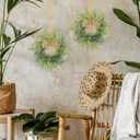 4 PCS Small Winter Blue Berry Cabinet Wreath Artificial Mini Kitchen Wreaths Vintage Swags Wreath with Retro Burlap Ribbon for Farmhouse Rustic Home Front Door Window Pillar Wedding Chair Wall