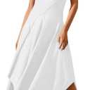 Fisoew Womens Summer Sleeveless Maxi Dress Asymmetrical Hem Crew Neck High Waist A Line Flowy Casual Long Beach Dress (White, M)
