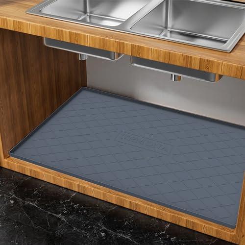 URMONA Under Sink Mat for Kitchen, Waterproof Silicone Shelf Liner Organizer, Cabinet Protector - 31" x 22", Dark Grey