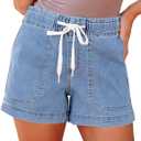 luvamia Women Denim Shorts Jeans High Waist 4 Inch Inseam Casual Jorts Womens Stretchy Jean Shorts Lakeside Blue Size Large 