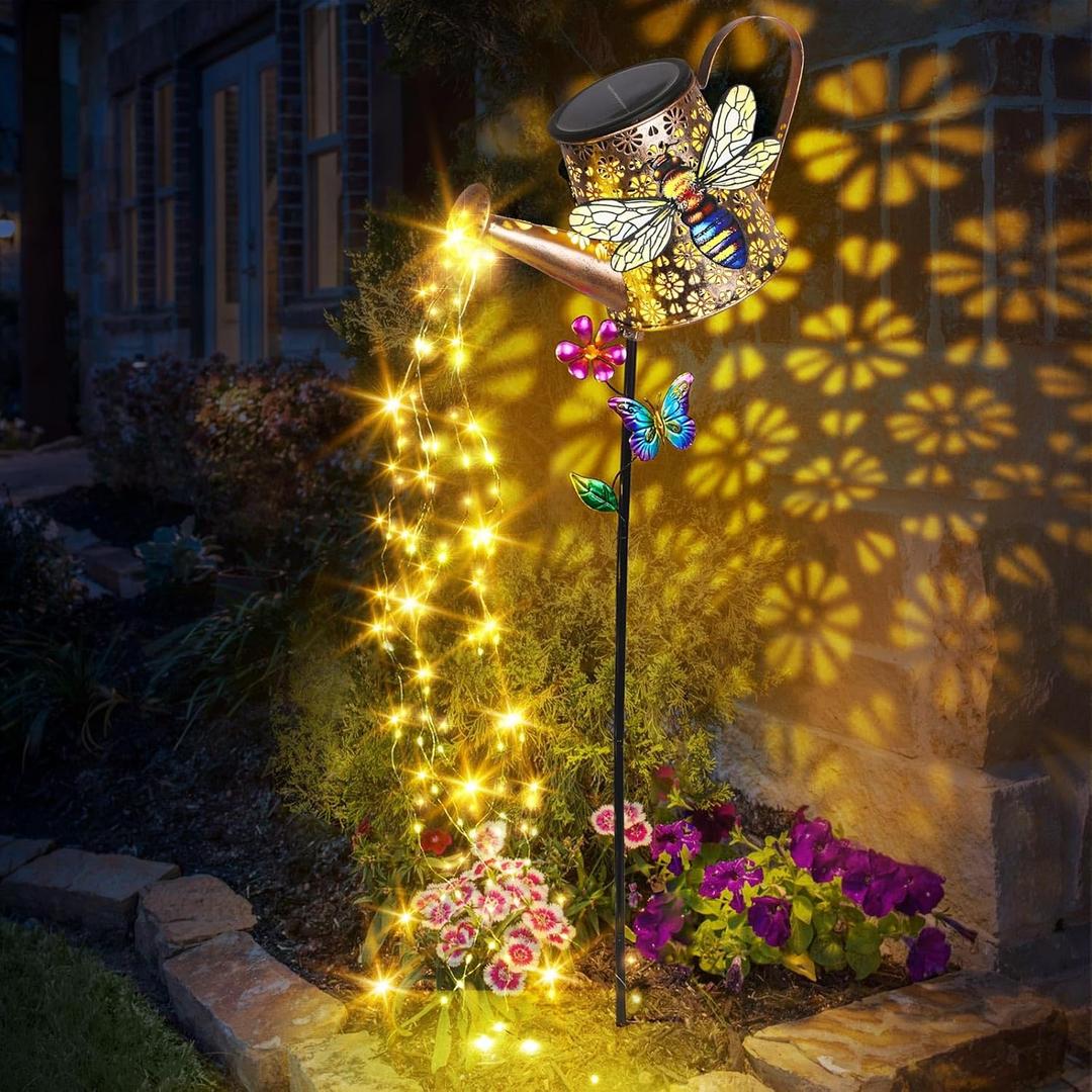 Solar Watering Can with Lights Outdoor Garden, 41in Large Bee Garden Stake Lights, Waterproof Decoration for Yard Lawn Pathway, for Mom Grandma Women Birthday Gardening Gift
