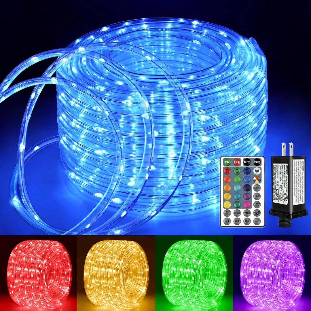 Ollny Rope Lights Outdoor Color Changing, 33FT 100 LED Waterproof Plug in Outdoor String Lights with Remote, 16 Colors Twinkle Christmas Lights for Outside Indoor Party Easter Holiday Decorations