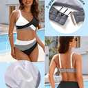 Aqua Eve Women's High Waisted Bikini - Twist Front Two Piece Swimsuits Full Coverage Color Block Bathing Suits 2025 Swimwear
