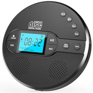 Portable CD Player with Bluetooth, CD Player with FM Transmitter and Speakers for Car, Rechargeable CD Player with Anti-Skip Protection, Headphones Player Kids (Black)