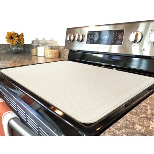 YUHFERA Stove Top Cover for Electric Stove - Silicone Stove Mat for Glass Top, Glass Cooktop Protector, XL Dish Drying Mats For Kitchen, Oven Covers for Electric Stove (Beige, 28 x 20)