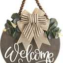 Welcome Sign for Front Door Wreath Decorations for All Seasons Front Porch Decor Hanging Gift for Farmhuose Home Outdoor Indoor(Welcome)