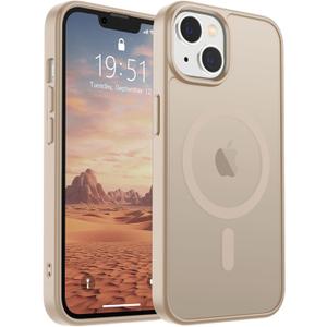 SUPFINE Magnetic for iPhone 14 Case & iPhone 13 Case (Compatible with MagSafe)(Military Grade Drop Protection) Slim Translucent Matte Shockproof Phone Cover,Desert Gold