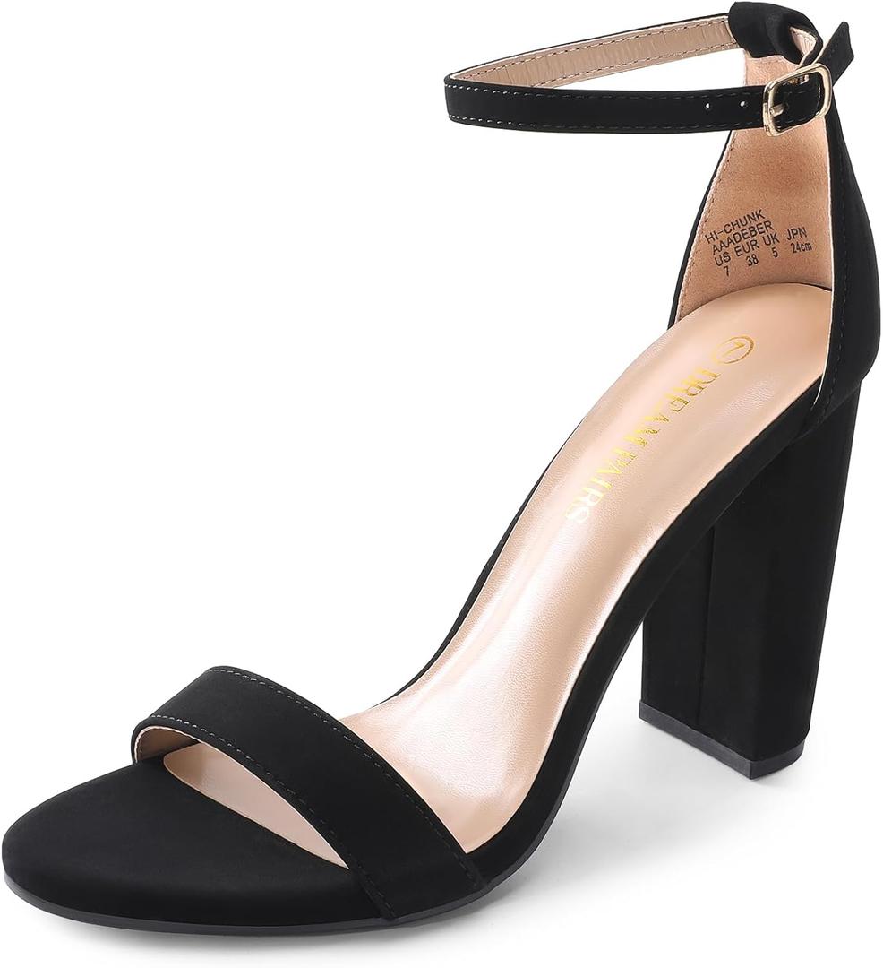DREAM PAIRS Women's Hi-Chunk High Heel Pump Sandals (8, Black/Nubuck)