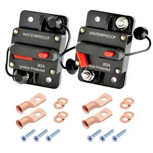 80Amp Circuit Breaker DC 12V-48V for Marine Boat Trolling Motor Automotive RV Trailer Car Solar System Battery Disconnect with Manual Reset Switch, IP67 Waterproof (Pack of 2)