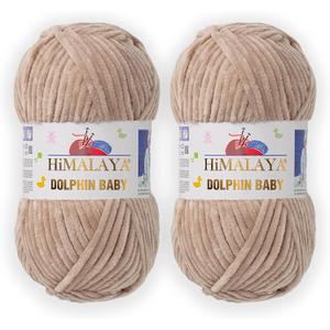 2 Skein/Pack Himalaya Dolphin Baby Chenille Yarn, Each Ball 100 gr (3.5 oz), 120 m (132 Yards), 100% Polyester, Super Bulky Baby Blanket Velvet Amigurumi Yarn, 80317 - Beige