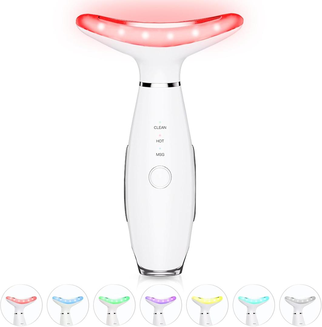 ELISHINE 7 Color Neck Face Massager  Facial Massager Tool for Skin Care at Home, Vibrating Face Massager with Thermals, Galvanic Machines White