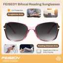 FEISEDY Women Bifocal Sunglasses Reader, Butterfly Sun Reader, Fashion Outdoor Blue Light Reading Glasses, UV400 Protection B0351 Gradual Purple Pink, 2.0x