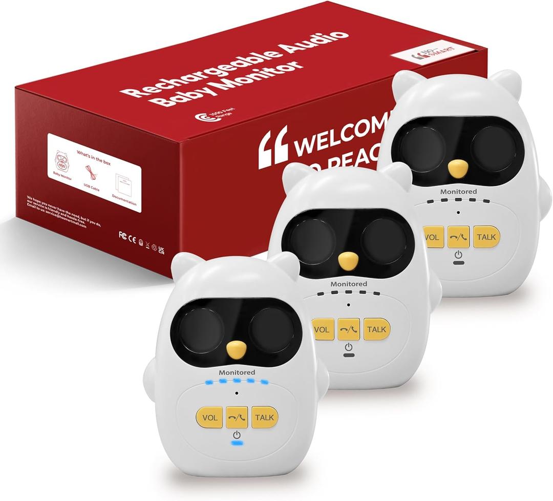 Audio Baby Monitor with Rechargeable Battery, Full-Duplex Wireless Intercom with 1000Ft Range, Baby Monitor Audio Only with Clear Sound, Two-Way Talk - for Home, Kids, Elderly, Pets (3Packs)