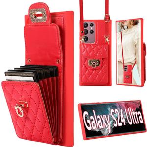 Crossbody Wallet Case for Samsung Galaxy S24 Ultra, Leather Phone Cover with Card Holder Kickstand Long Shoulder Strap Purse Shockproof Flip Case Compatible with Galaxy S24 Ultra (Red)