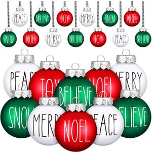 Vinsot 12 Pcs Christmas Ball Ornaments for Tree 2.4 Inch Red Green White Christmas Hanging Decorations Peace Believe Joy Snow Noel Merry Holiday Decor for Home Winter