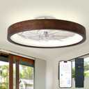20” Ceiling Fans with Lights,3 Color Dimmable LED,6 Speeds,Reversible Modern Dark Wooden Flush Mount Low Profile Ceiling Fans with Lights and Remote for Bedroom/Kidsroom/Dinng Room