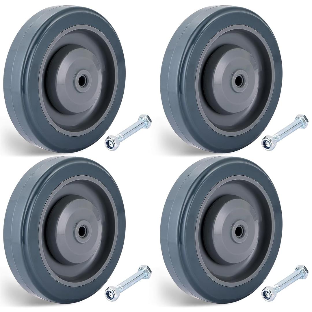 Shopping Cart Wheels Replacement | 4 Pack Shopping Cart Caster, 5-inch Diameter Wheels with Axles Bolts (Grey)