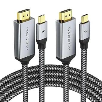 Warrky 4K 60Hz USB C to HDMI Cable 6ft 2Pack [Anti-Interference Gold-Plated Plugs] Aluminum Type-C to HDMI 2.0 Cord, Thunderbolt 3/4/5 Compatible for iPhone 15/16 Series, MacBook, iMac, iPad, Galaxy