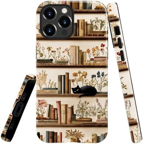 heindiy Compatible with iPhone 16 Pro Max Case,Glossy Case All-Round Protection Shockproof Anti-Scratches TPU Cover,Cases for Man Woman-Bookshelf Books Plants Cat