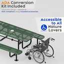Commercial Heavy-Duty Metal Picnic Table - ADA Compliant, Adjustable Seats, Umbrella Hole, Expanded Metal (Green, 8' Rectangular)