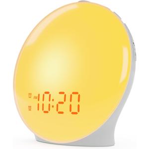 Wake Up Light Sunrise Alarm Clock for Kids, Heavy Sleepers, Bedroom, with Sunrise Simulation, Sleep Aid, Dual Alarms, FM Radio, Snooze, Nightlight, Daylight, 7 Colors, 7 Natural Sounds, Ideal for Gift (White)