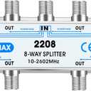 8 Way Coaxial Cable Splitter,Support 10-2602MHz, RG6 Compatible, Nickel-Plated for Cable Splitter,Work with CATV, Satellite TV,Antenna System and MoCA Configurations