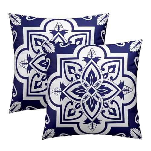 OLUSENMO Navy White Geometric Floral Throw Pillowcases Set of 2 All-Season Soft Pillow Covers with Hidden Zipper,Durable for Sofa Bed Car Decor & Gift 18x18Inch