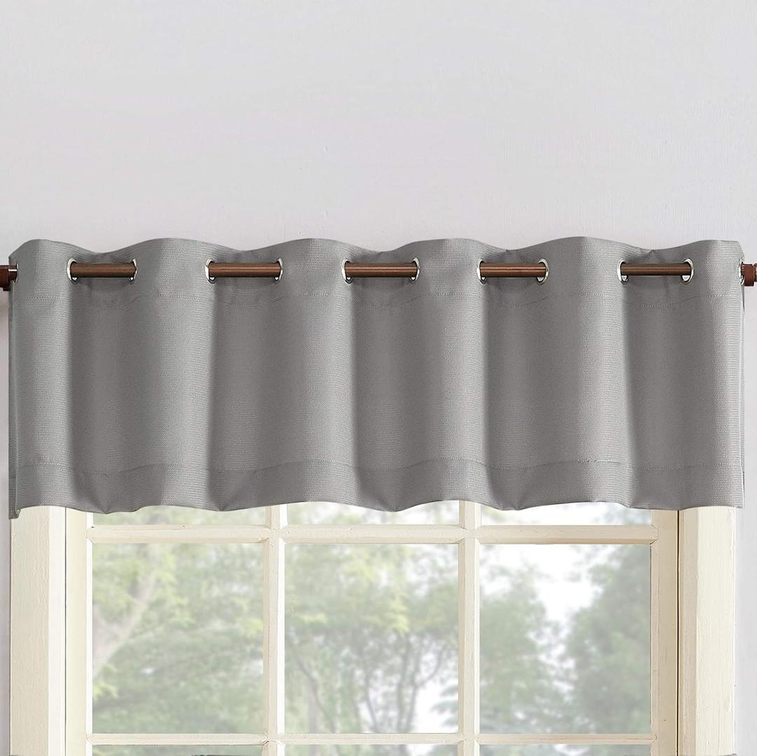 No. 918 Montego Casual Textured Semi-Sheer Grommet Kitchen Curtain Valance, 56" x 14", Nickel