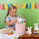 Easter Baskets for Kids, Bunny Easter Basket Set 3-Pack for Egg Hunt, Reusable Velvet Easter Basket with Bunny Ears for Easter Games, Party Gifts & Spring Decoration (Blue, Pink, Yellow)