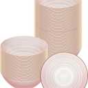 Restaurantware Plastic Bowls 20 Pcs 16 oz Gold Rimmed Disposable Soup Bowls Heavy-Duty Pink Translucent Rippled Dinnerware Containers for Party, Desserts, Salads, Snacks and Catering