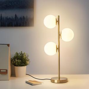 Mid Century Modern 3-Light Table Lamp, Gold LED Nightstand Lamp with White Glass Shades, Bedside Decor Lamp for Bedroom Living Room Office