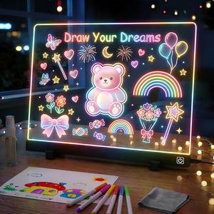 LED Drawing Board for Kids - 16-inch LED Note Board with 7 Colors, Glow Board for Kid, Light Up Dry Erase Portable with Stand, Easter Crafts for Kids, for Home Decor/Office/Holiday Trend Gift