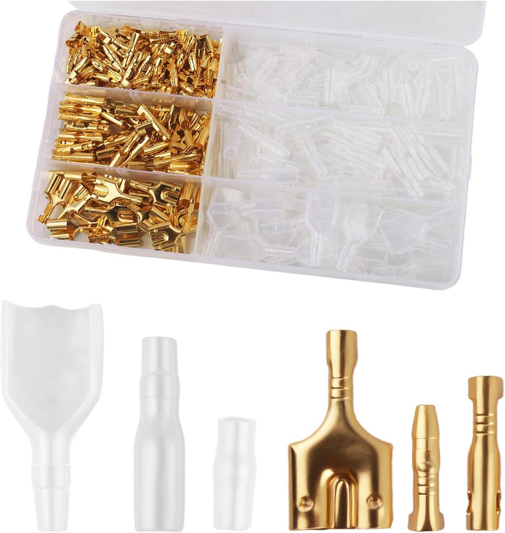320PCS 3.9mm & 3.5mm Bullet Connectors Kit,Bullet Connectors for Wiring Includes Male,Female,Dual Female,Portable Bullets Wire Connector Kit Car Accessories with Insulating Sleeve