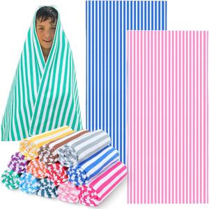 Mindsoft 12 Pack Microfiber Beach Towel Bulk Pool Towel 27.5 x 59'' Large Striped Highly Absorbent Quick Dry Soft Swim Travel Towel Bath Towel Set Cute Summer Pool Party Favor for Kid Adult, 12 Colors