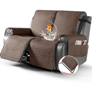 TAOCOCO 100% Waterproof Loveseat Recliner Cover-Recliner Cover with Non-Slip Granule, Recliner Chair Covers with Elastic Band, Washable Recliner Chair/Furniture Protector for Pets (Brown, 2 Seater)