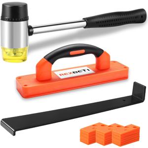 REXBETI Laminate Wood Flooring Installation Kit, LVP Installation Kit, Vinyl Flooring Tools - Tapping Block with Handle, Pull Bar, Double-Faced Mallet and Spacers