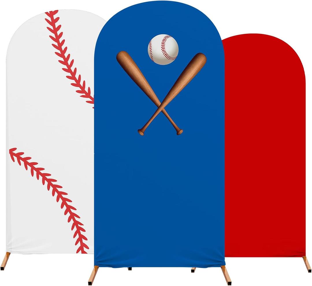 3 Pcs Baseball Arch Backdrop Stand Cover 4ft, 5ft, 6ft Spandex Fitted Sports Theme Birthday Arch Cover Photo Background Props for Birthday Party Decoration
