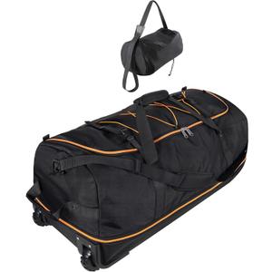 32 1680D Oxford Foldable Duffle Bag with 2 Wheels,110L to 140L Expandable Soft Sided Rolling Travel Bag,Black-Orange