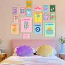16 PCS Preppy Room Decor, Wall Art Prints for Bedroom, Travel Posters for Room Aesthetic, Wall Collage Kit Pictures for Living Room, Cute Dorm Gallery Home Decor, Preppy Stuff for Teen Girls (11"x14" Unframed, Light pink)