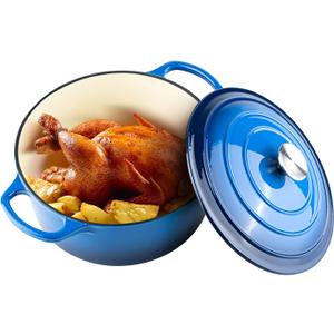 Miereirl 6 Quart Enameled Dutch Oven Pot with Lid, Cast Iron Dutch Oven with Dual Handles for Bread Baking, Cooking, Non-stick Enamel Coated Cookware (Dark Blue)