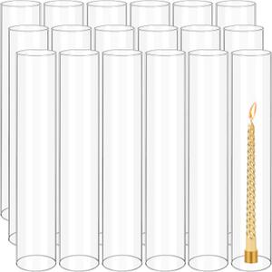 18 PCS Hurricane Glass Candle Holder (H:16" D:2"),Glass Cylinder Candle Holder for Taper Candles, Bottomless Open Ended Glass Hurricane Candle Holder Tube Shade, Open Flame Candle Chimney Tube Cover