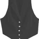 Women's Linen V Neck Vest Top Sleeveless Button Down Fully Lined Solid Going Out Crop Tops, Size M