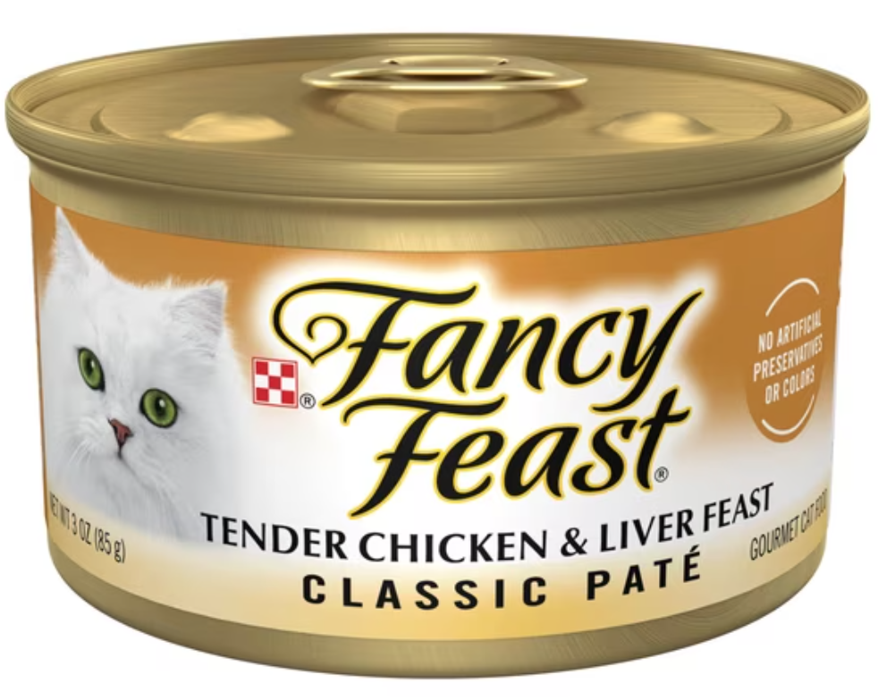 (12 pack) Purina Fancy Feast Tender Chicken and Liver Feast Classic Grain Free Wet Cat Food Pate, 3 oz