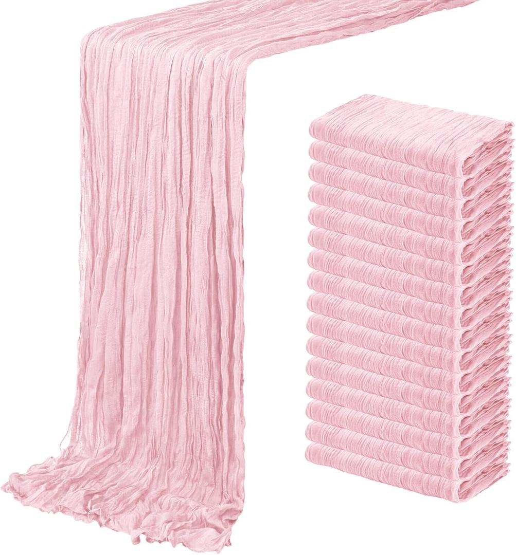 16 Pack Light Pink Cheesecloth Table Runner 20 x 120 inch Gauze Table Runners 10 FT Long,Semi Sheer Boho Cheese Cloth Fabric Table Runner Bulk for Wedding,Party,Baby Shower,Bridal Shower Decoration