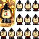ROCEEI 12 Pcs Christmas Mini Snowman Lanterns Decorative with Flickering LED Candles Buffalo Plaid Bow Small Winter Portable Tabletop Centerpiece for Xmas Tree Indoor Outdoor Party Decor (Black)