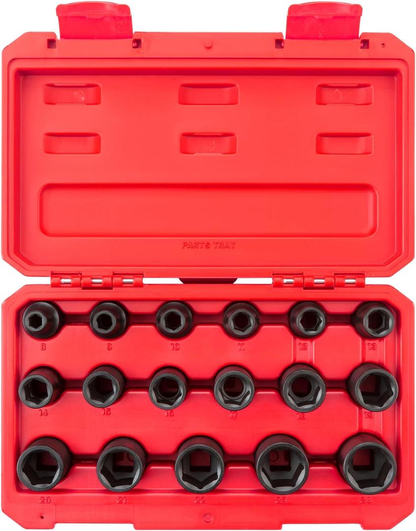 TEKTON 1/2 Inch Drive 6-Point Impact Socket Set, 17-Piece (8-24 mm) | SID92321 (No Storage)